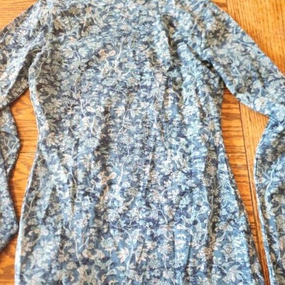 Peruvian Connection blue floral pima cotton long sleeve tshirt sz Small - Picture 4 of 4